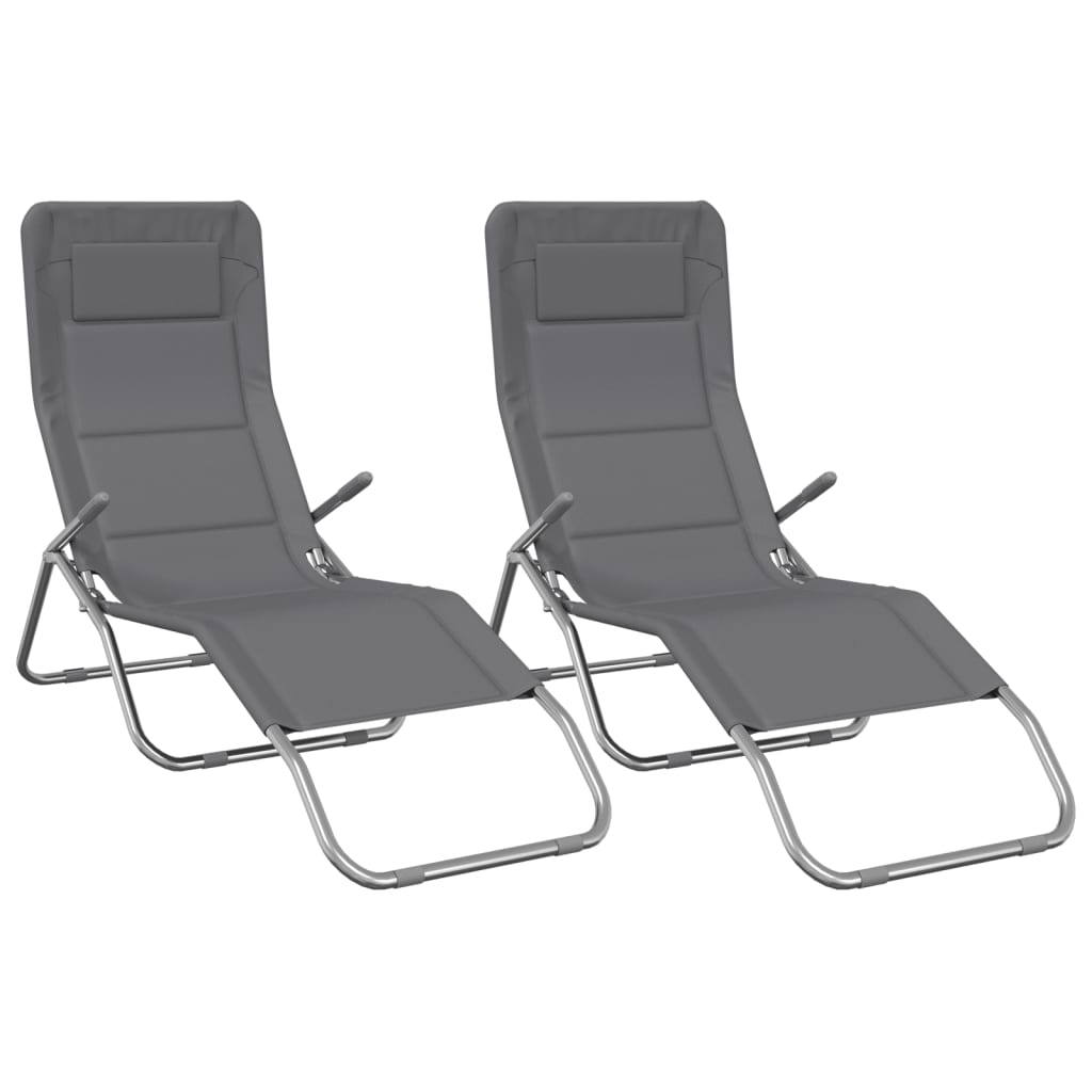 Folding Sun Loungers 2 pcs Grey Textilene&Powder-coated Steel