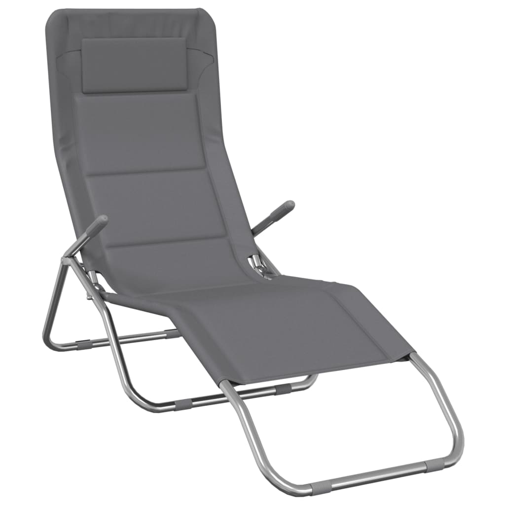 Folding Sun Loungers 2 pcs Grey Textilene&Powder-coated Steel