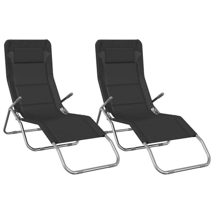 Folding Sun Loungers 2 pcs Black Textilene&Powder-coated Steel