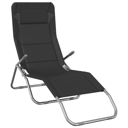 Folding Sun Loungers 2 pcs Black Textilene&Powder-coated Steel