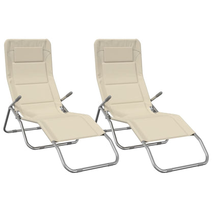 Folding Sun Loungers 2 pcs Cream Textilene&Powder-coated Steel