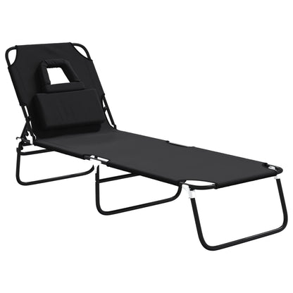 Folding Sun Lounger Black Oxford Fabric&Powder-coated Steel