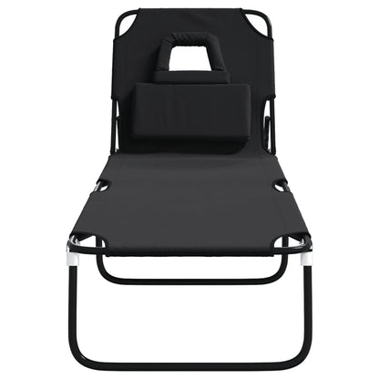 Folding Sun Lounger Black Oxford Fabric&Powder-coated Steel