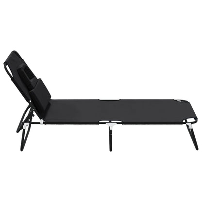 Folding Sun Lounger Black Oxford Fabric&Powder-coated Steel