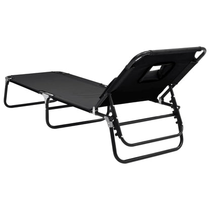 Folding Sun Lounger Black Oxford Fabric&Powder-coated Steel