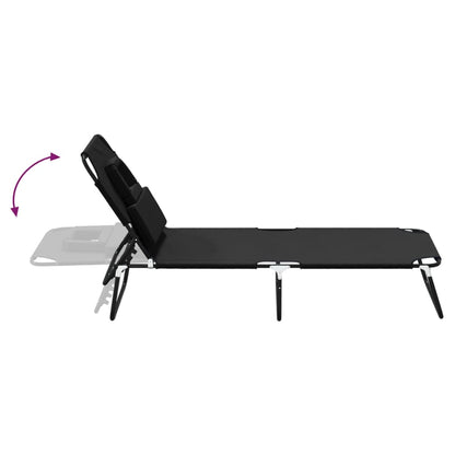 Folding Sun Lounger Black Oxford Fabric&Powder-coated Steel