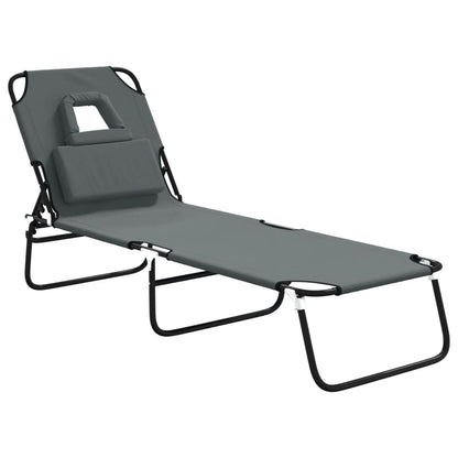 Folding Sun Lounger Grey Oxford Fabric&Powder-coated Steel