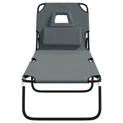 Folding Sun Lounger Grey Oxford Fabric&Powder-coated Steel