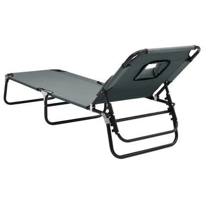 Folding Sun Lounger Grey Oxford Fabric&Powder-coated Steel