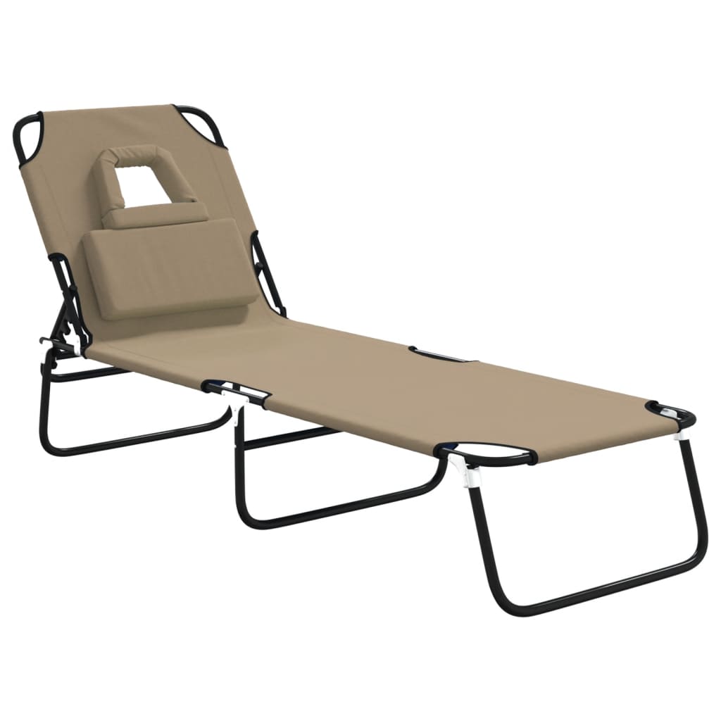 Folding Sun Lounger Taupe Oxford Fabric&Powder-coated Steel