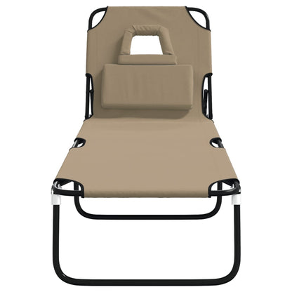 Folding Sun Lounger Taupe Oxford Fabric&Powder-coated Steel