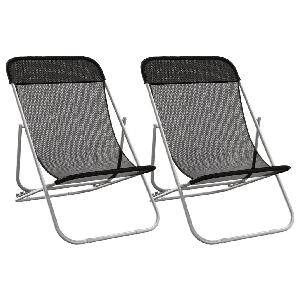 Folding Beach Chairs 2 pcs Black Textilene&Powder-coated Steel