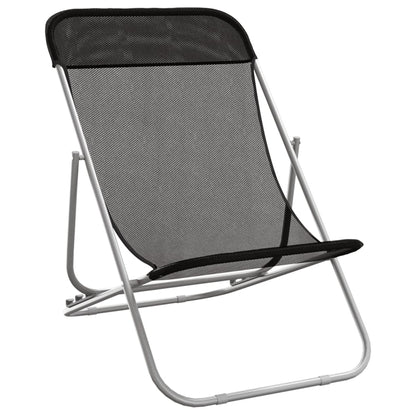 Folding Beach Chairs 2 pcs Black Textilene&Powder-coated Steel