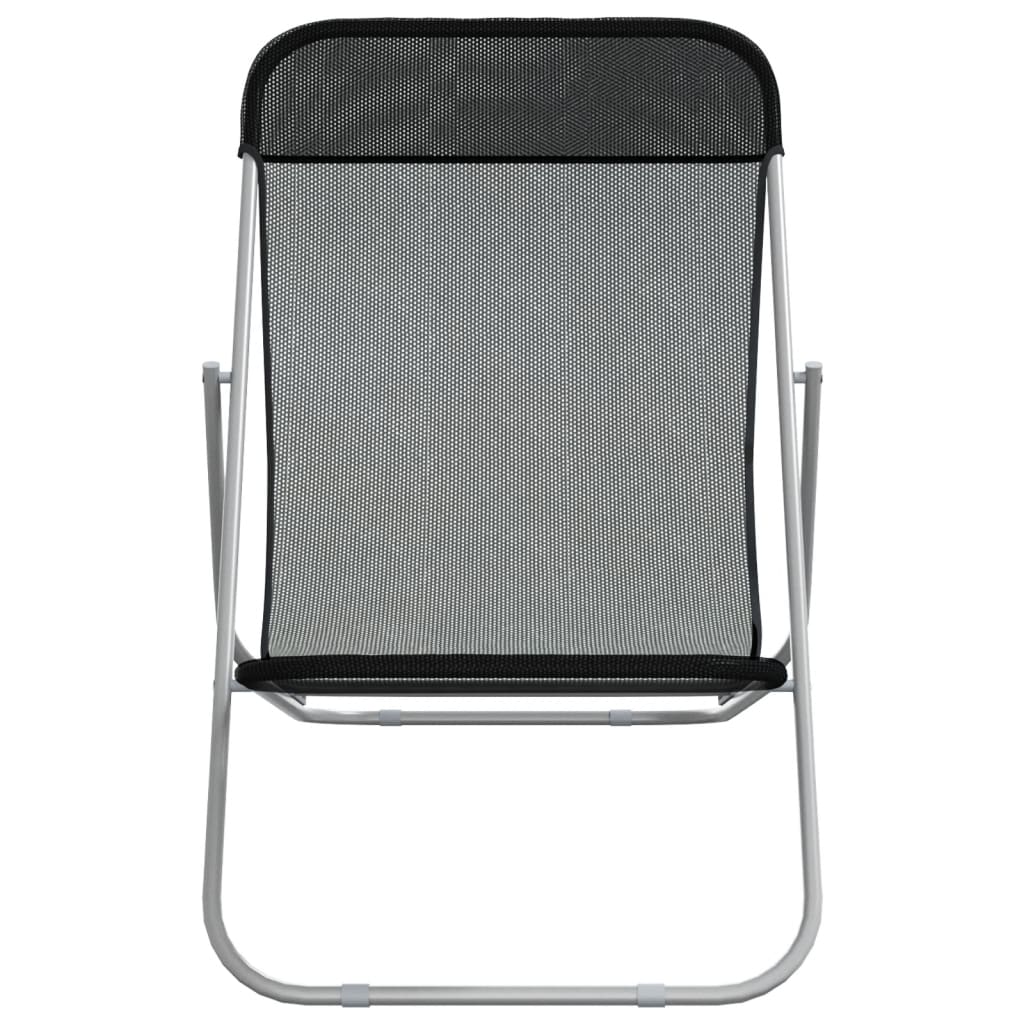 Folding Beach Chairs 2 pcs Black Textilene&Powder-coated Steel