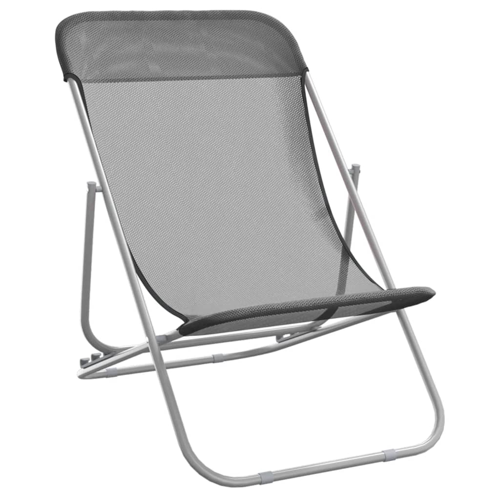 Folding Beach Chairs 2 pcs Grey Textilene&Powder-coated Steel