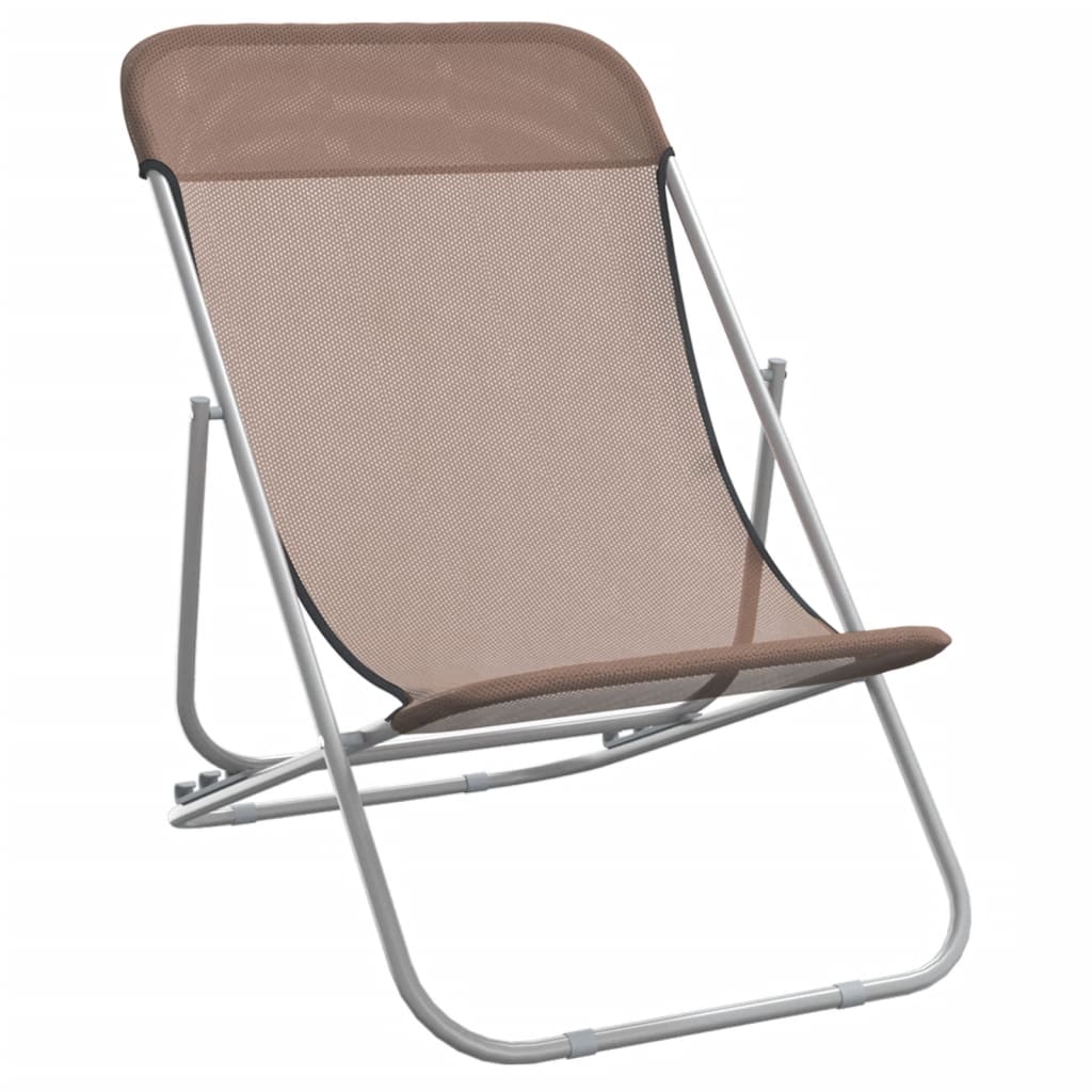 Folding Beach Chairs 2 pcs Brown Textilene&Powder-coated Steel