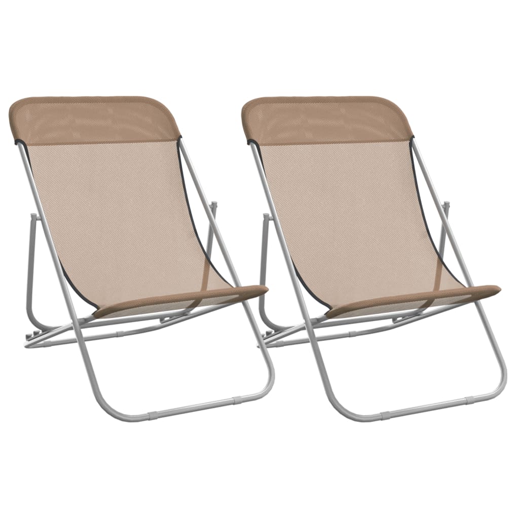 Folding Beach Chairs 2 pcs Taupe Textilene&Powder-coated Steel