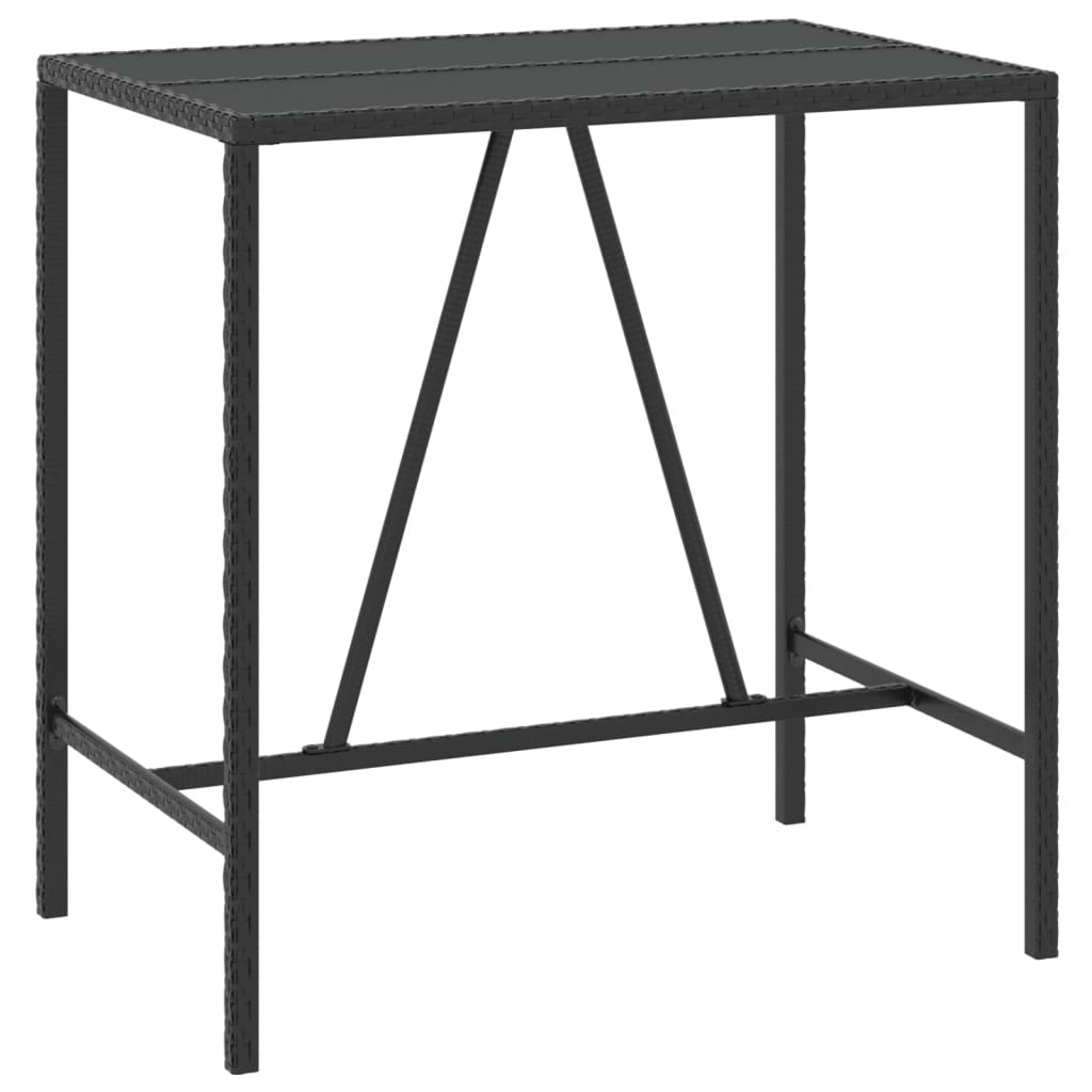 Bar Table with Glass Top Black 110x70x110 cm Poly Rattan