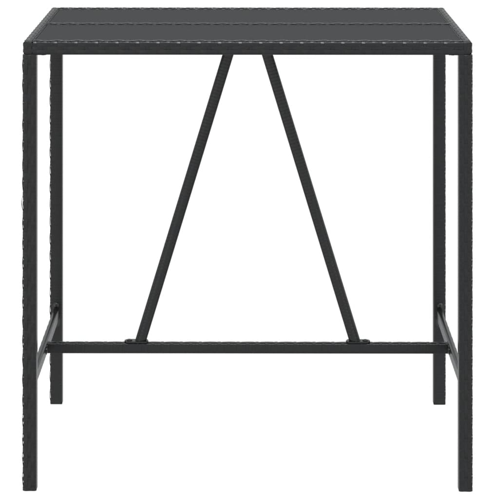 Bar Table with Glass Top Black 110x70x110 cm Poly Rattan