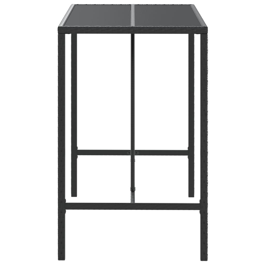 Bar Table with Glass Top Black 110x70x110 cm Poly Rattan