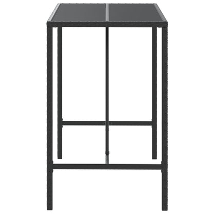 Bar Table with Glass Top Black 110x70x110 cm Poly Rattan