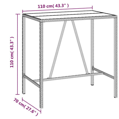 Bar Table with Glass Top Black 110x70x110 cm Poly Rattan