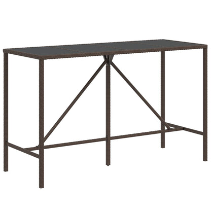 Bar Table with Glass Top Brown 180x70x110 cm Poly Rattan