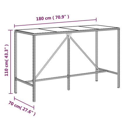 Bar Table with Glass Top Brown 180x70x110 cm Poly Rattan