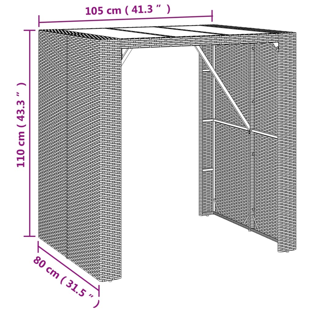 Bar Table with Glass Top Black 105x80x110 cm Poly Rattan