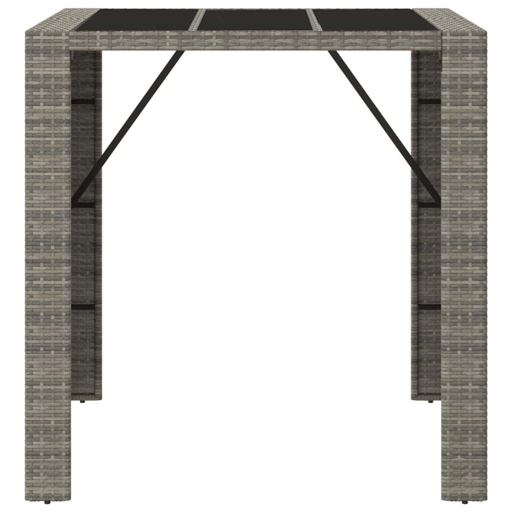 Bar Table with Glass Top Grey 105x80x110 cm Poly Rattan