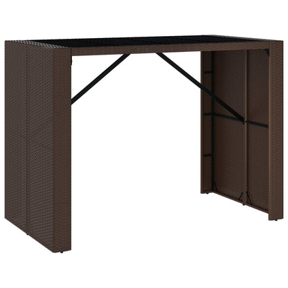 Bar Table with Glass Top Brown 145x80x110 cm Poly Rattan