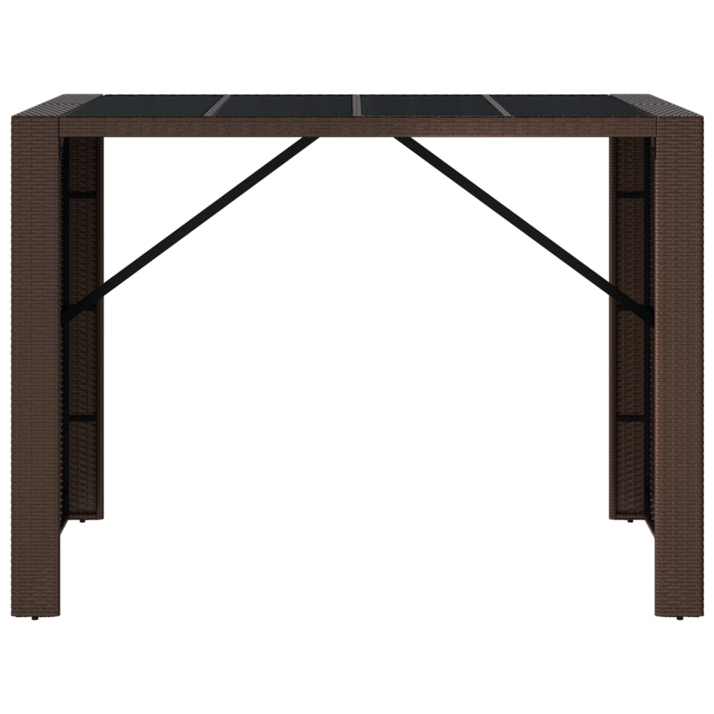 Bar Table with Glass Top Brown 145x80x110 cm Poly Rattan