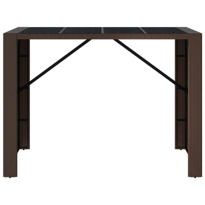 Bar Table with Glass Top Brown 145x80x110 cm Poly Rattan