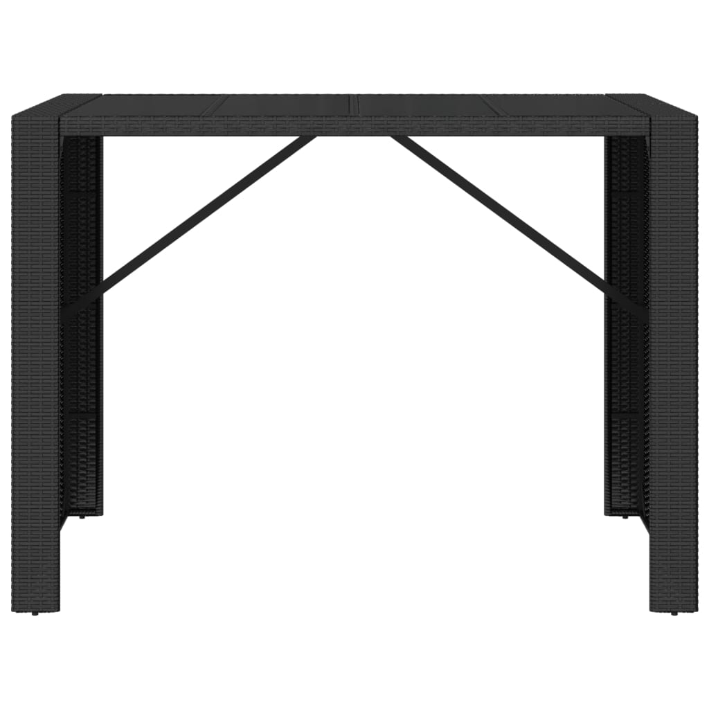 Bar Table with Glass Top Black 145x80x110 cm Poly Rattan