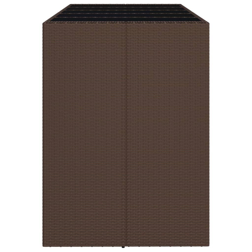 Bar Table with Glass Top Brown 185x80x110 cm Poly Rattan