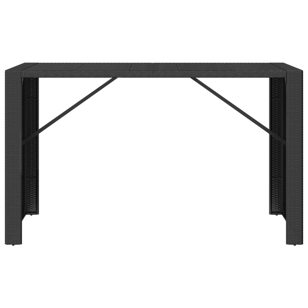 Bar Table with Glass Top Black 185x80x110 cm Poly Rattan