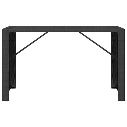 Bar Table with Glass Top Black 185x80x110 cm Poly Rattan