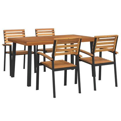 5 Piece Garden Dining Set Solid Wood Acacia and Metal