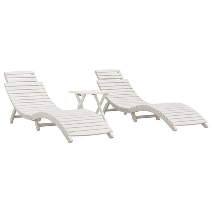 Sun Loungers 2 pcs with Table White Solid Wood Acacia