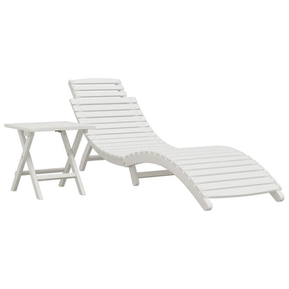 Sun Lounger with Table White Solid Wood Acacia