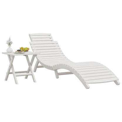 Sun Lounger with Table White Solid Wood Acacia