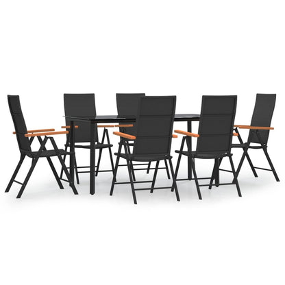 7 Piece Garden Dining Set Black and Brown Poly Rattan