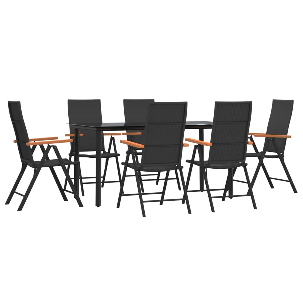 7 Piece Garden Dining Set Black and Brown Poly Rattan