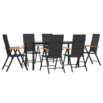 7 Piece Garden Dining Set Black and Brown Poly Rattan