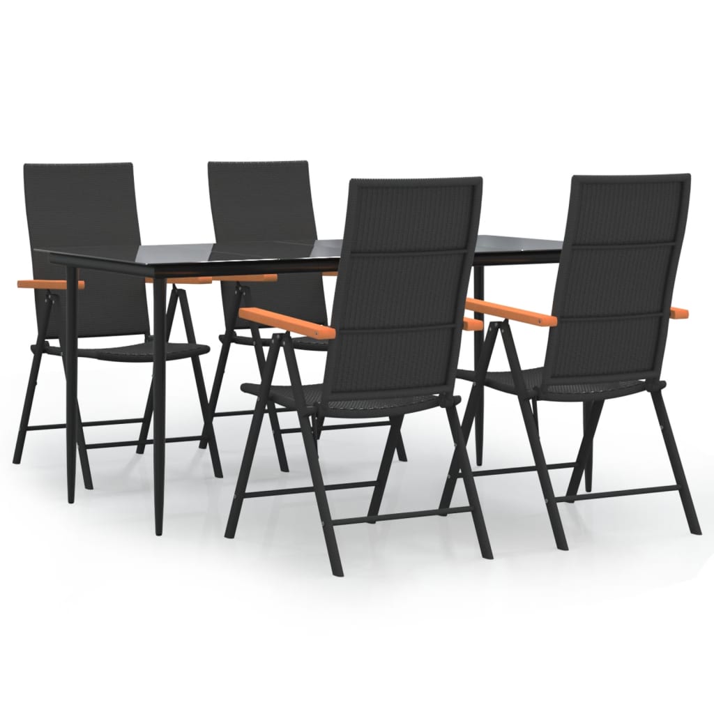 5 Piece Garden Dining Set Black and Brown Poly Rattan