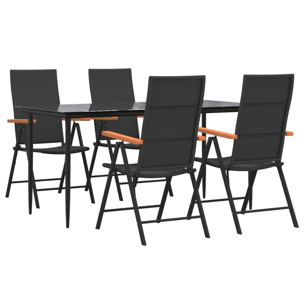 5 Piece Garden Dining Set Black and Brown Poly Rattan