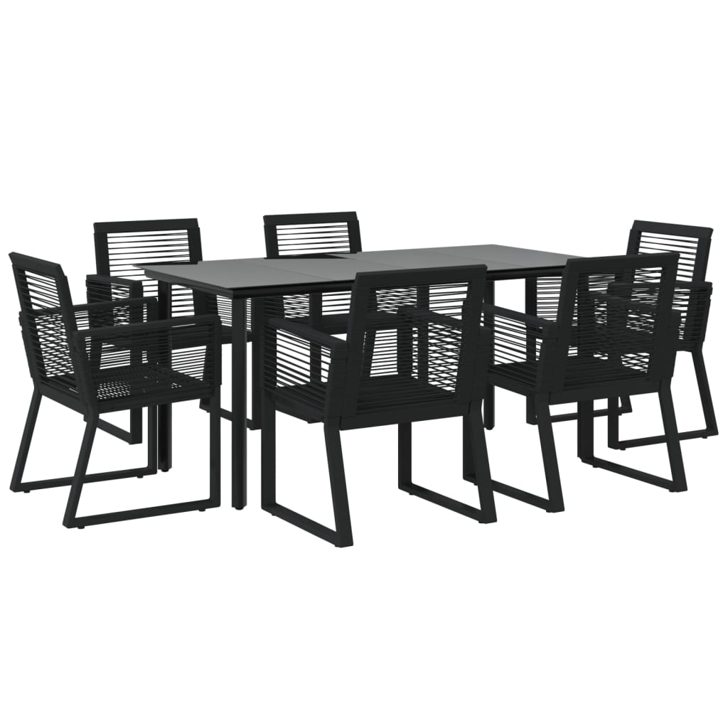 7 Piece Garden Dining Set Black PVC Rattan