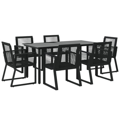 7 Piece Garden Dining Set Black PVC Rattan