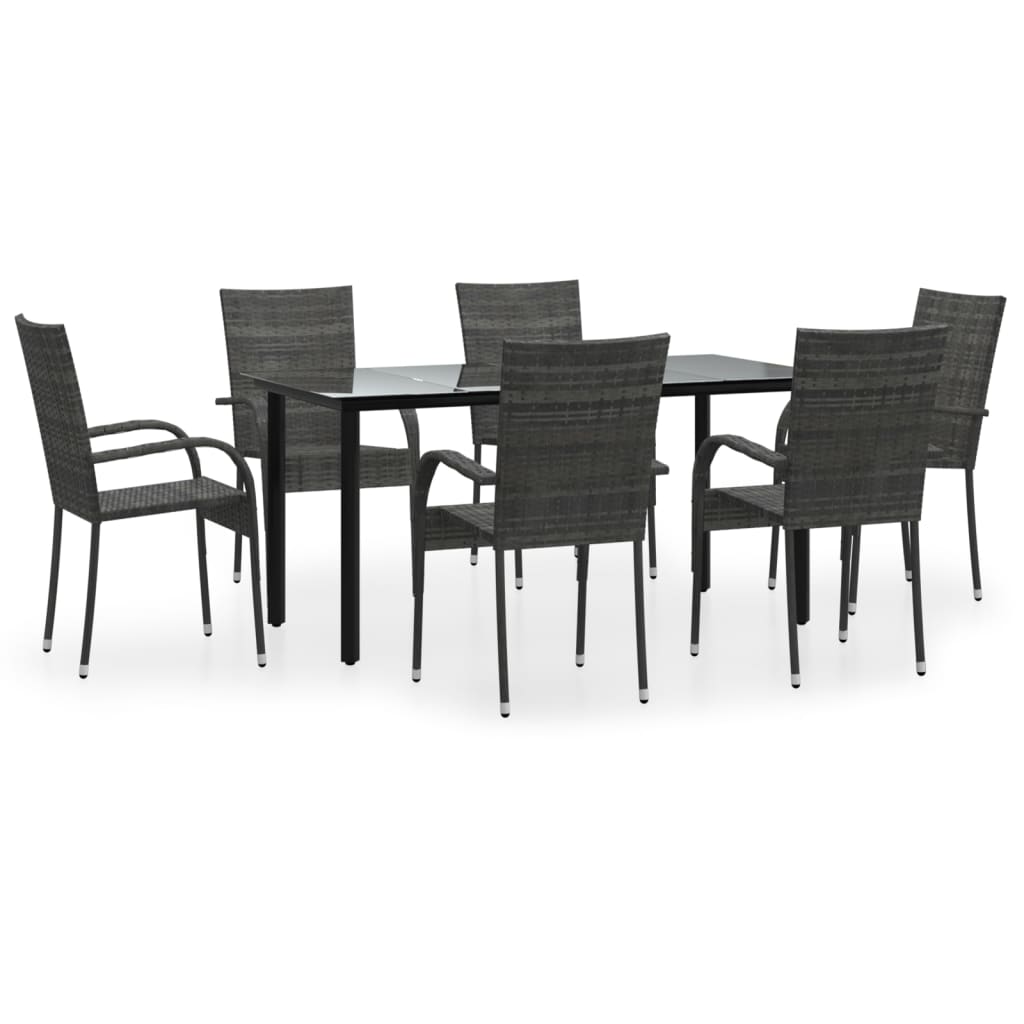 7 Piece Garden Dining Set Grey Poly Rattan