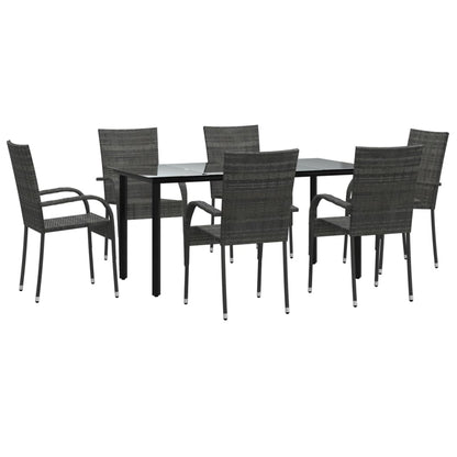 7 Piece Garden Dining Set Grey Poly Rattan